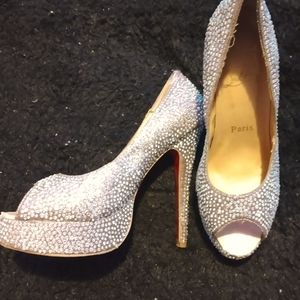 Christian louboutin crystal peep toe pumps